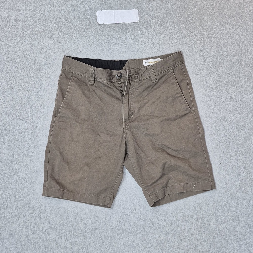 Volcom Men Shorts 31 Brown Chino 8" Inseam Logo